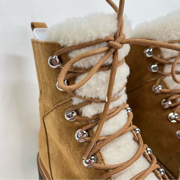 Marc Fisher 9 mlizzie Lizzie Shearling Winter Boots Women brown leather lug - Picture 6 of 11